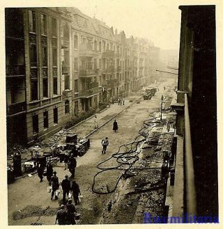 Rare German Luftschutz & Polizei Feuer (fire) Fighters On Bombed Street