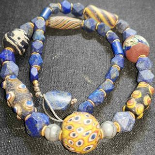 Lovely Necklace Ancient Roman Lapis Stone & Mosaic Glass Beads 35