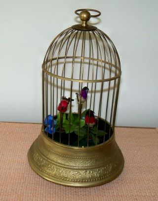 Rare 3 Singing Birds In Brass Cage For Repair/parts - Griesbaum? Cage