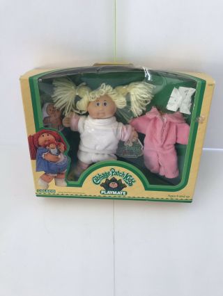 Vintage Cabbage Patch Kids Play Mate Blonde Girl W/ Pink Fleece Nib