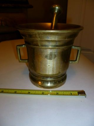 Antique Heavy Solid Brass Mortar Pestle - Double Handles Pharmacy