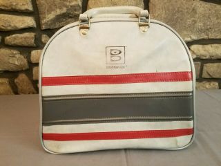 Vintage Brunswick Bowling Ball Bag - Gray W/ Red Stripes - Holds Ball & Shoes