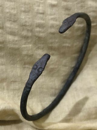 Bronze Age / Celtic Bronze Snake Head Bracelet (5th Bc - 1st Ad)