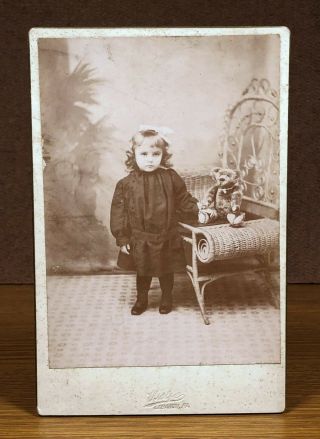 Little Girl With Stuffed Teddy Bear Antique Cabinet Card Photograph Lebanon Pa