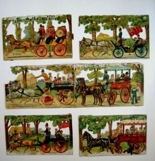 Rare " Tuck " Die Cut Titled " Our School Treat " W/ 6 Horse Carriages W/children