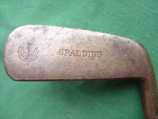 Antique Spalding Smooth Face Wry Neck Hickory Wood Shaft Golf Club Putter 1905