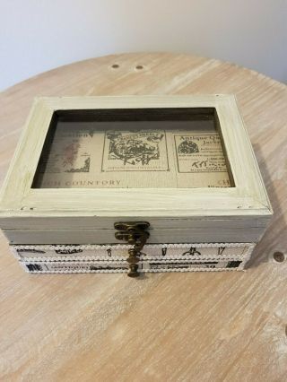 Large Jewellery / Trinket / Antique Style Storage Box With Glass Lid And Drawers