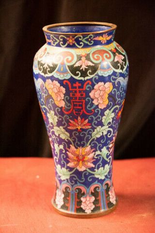 Old Chinese Cloisonne Vase 4.  8 " X 4.  8 " X 10.  2 " 1.  5 Lbs.