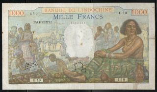 Franch Tahiti P15 (1940 - 1957) 1000 Francs Vf Rare