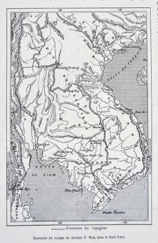 1880 Antique Map Laos Anam Vietnam Cochinchina Saigon Siam Thailand Bangkok Asia