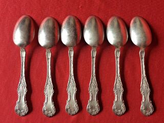 Set of 6 - 1835 R.  Wallace Floral Pattern Silverplate Teapoons Monogram 2