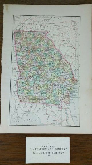 Georgia 1896 Vintage State Map 7 " X10 " Old Antique Atlanta Savannah