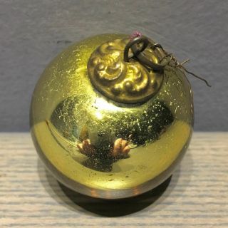 Antique Small Gold Mercury Glass Christmas Ornament Kugel Hand Blown Old 1