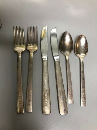 6 Pc Mid Century Braniff Airlines Embossed Silver P Flatware Oneida Fork Knife