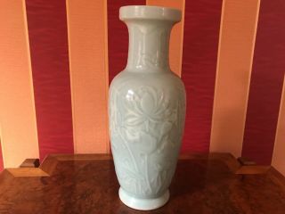 Large Chinese Celadon Light Green Glazed Vase Signed