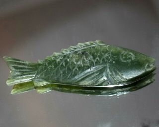 Vintage Chinese Carved Spinach Green Nephrite Jade Fish Koi Yu Figurine Pendant