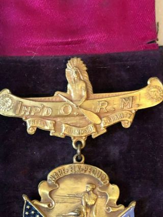 Antique Improved Order of Red Men,  Pequod 47,  1913 Medal w/ Case,  AC,  Jersey 3