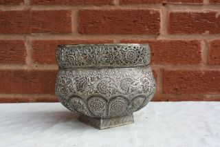Large 19th Century Indian Kashmiri Silver Plated On Copper Bowl