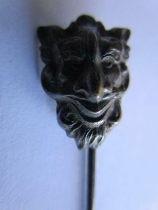 Antique Victorian 800 Silver Satyr North Wind Boreas Devil Face Hat Pin Gothic