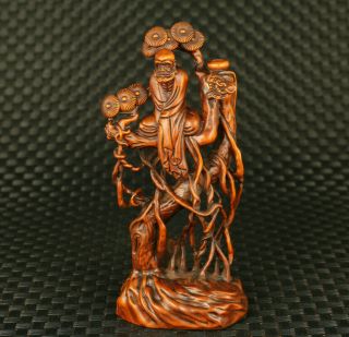 Unique Chinese Old Boxwood Hand Carving In The Tree Bodhidharma Figue Decoration