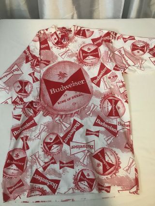 Rare Vtg Usa Budweiser Bottle Cap All Over Print Red White Xl 41 " Chest T Shirt