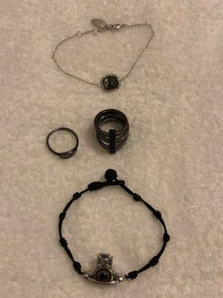 Vivienne Westwood 2 Sterling Silver Rings And 2 Bracelets Rare Unique Orb