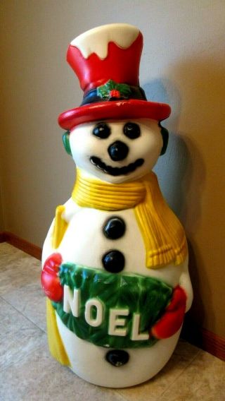 Vtg Large " Drainage " Lighted Christmas Noel Snowman Blow Mold - 38 - 1/2  - Rare