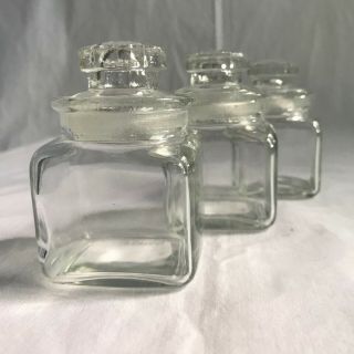 3 Vintage Small 2 " Square Rough Glass Apothecary Canister Jar Jars Japan