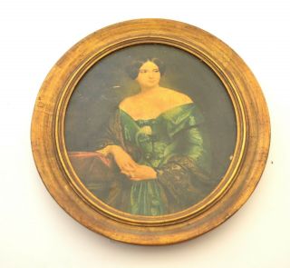 Antique Painting Oval Framed Print Edwardian Lady Portrait Romanticism - E