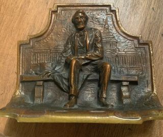 Antique Art Deco Solid Bronze Book Ends Vintage Abraham Lincoln Bench Capitol