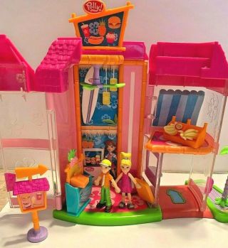 2003 Polly Pocket Drive - Thru Food Beach Stand Play Set (2) Dolls/access Magnetic