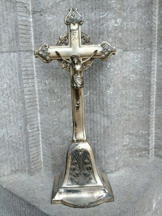Antique France Pedestal Ornate Art Nouveau Styl Standing Cross Crucifix Jesus