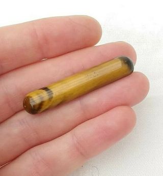 Antique Victorian Tigers Eye Gemstone Brass Specimen Bar Brooch Old Hinged Pin