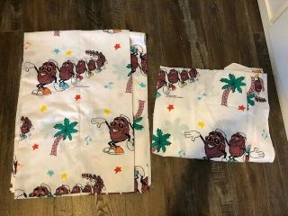 California Raisins Vintage 1988 Bed Sheet Twin Size Flat And Fitted Set