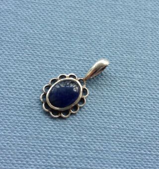 Antique Vintage Small Oval Sterling Silver Lapis Lazuli Old Pendant