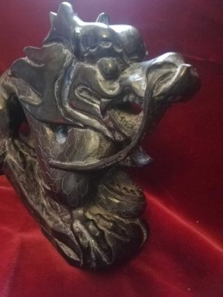 Rare Large Antique Chinese Black Soapstone Hardstone Carving of a 3 Toed Dragon 2