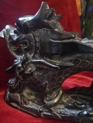 Rare Large Antique Chinese Black Soapstone Hardstone Carving of a 3 Toed Dragon 3