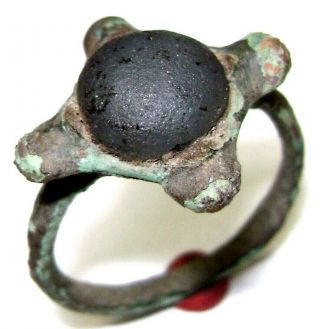 Ancient Rare Roman Bronze Ring With Stone On Bezel.  Circa 3 - 4 Cad