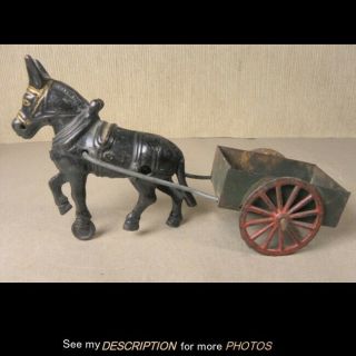 Antique Cast Iron Toy Mule Pulling A Cart Hubley Kenton Arcade