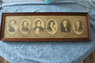 Antique Classic Music Composers Framed Print 6 Composers 29 5/8 W By 9 3/4
