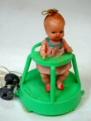 Vintage Hard Plastic Ramp Walker Baby Doll In Green Walker - W/weighted String