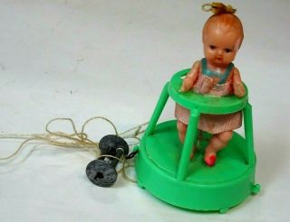 Vintage Hard Plastic Ramp Walker Baby Doll In Green Walker - w/Weighted String 2