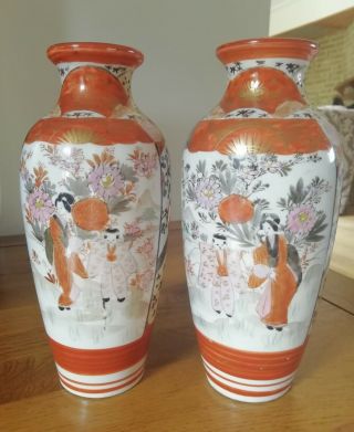 Antique Japanese Kutani Porcelain Vases Signed - Hand Painted