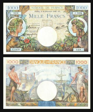 France 1000 Francs Commerce Et Industrie 1940 Xf,  /au Rare Pin Holes