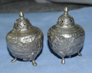 Fine Antique Anglo Indian / Asian Solid Silver Pepper Pots / Shakers