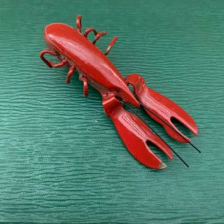 Vintage Antique Red Metal Lobster Brooch Antique Casual Simple Crawdad 2.  5 " Long