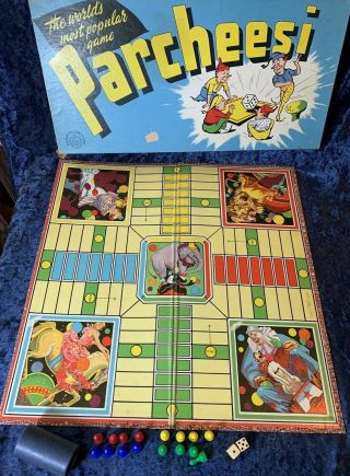 Vintage 1930s Parcheesi Board Game Rare Circus Themed Copp Clark 30s Complete 2