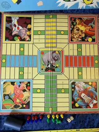 Vintage 1930s Parcheesi Board Game Rare Circus Themed Copp Clark 30s Complete 3