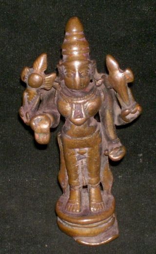 Antique Traditional Indian Ritual Bronze Statue Of God Vishnu Rare