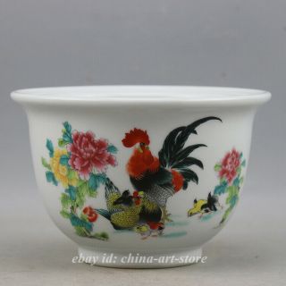 Chinese Famille - Rose Porcelain Rooster Cock Lucky Chicken Flowerpot Flower - Basin